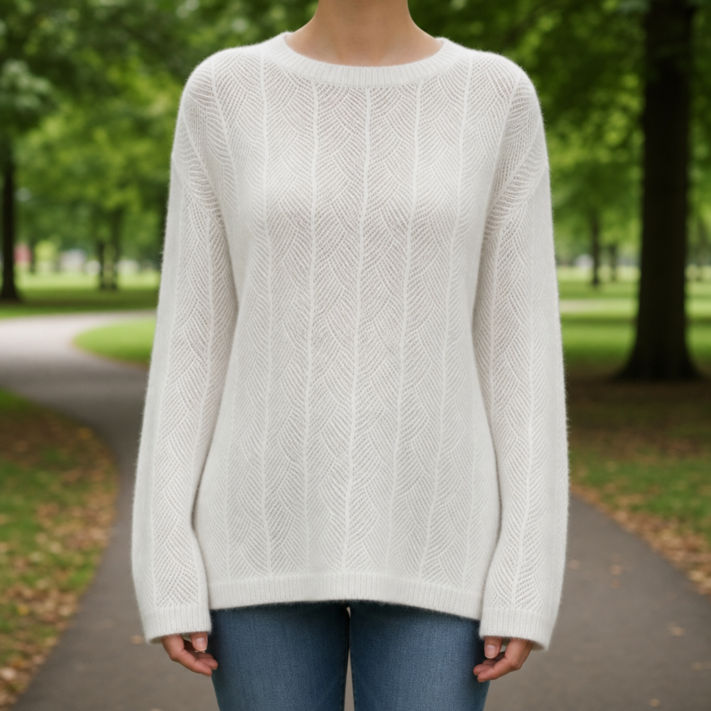 Guimaraes Open Knit Crewneck Sweater in White