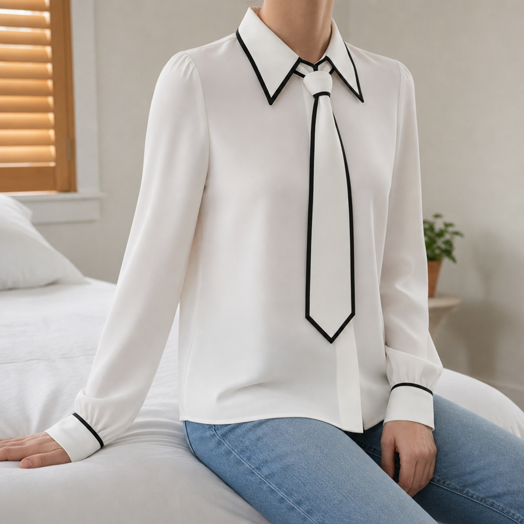 Trujillo Contrast Tie Blouse in White