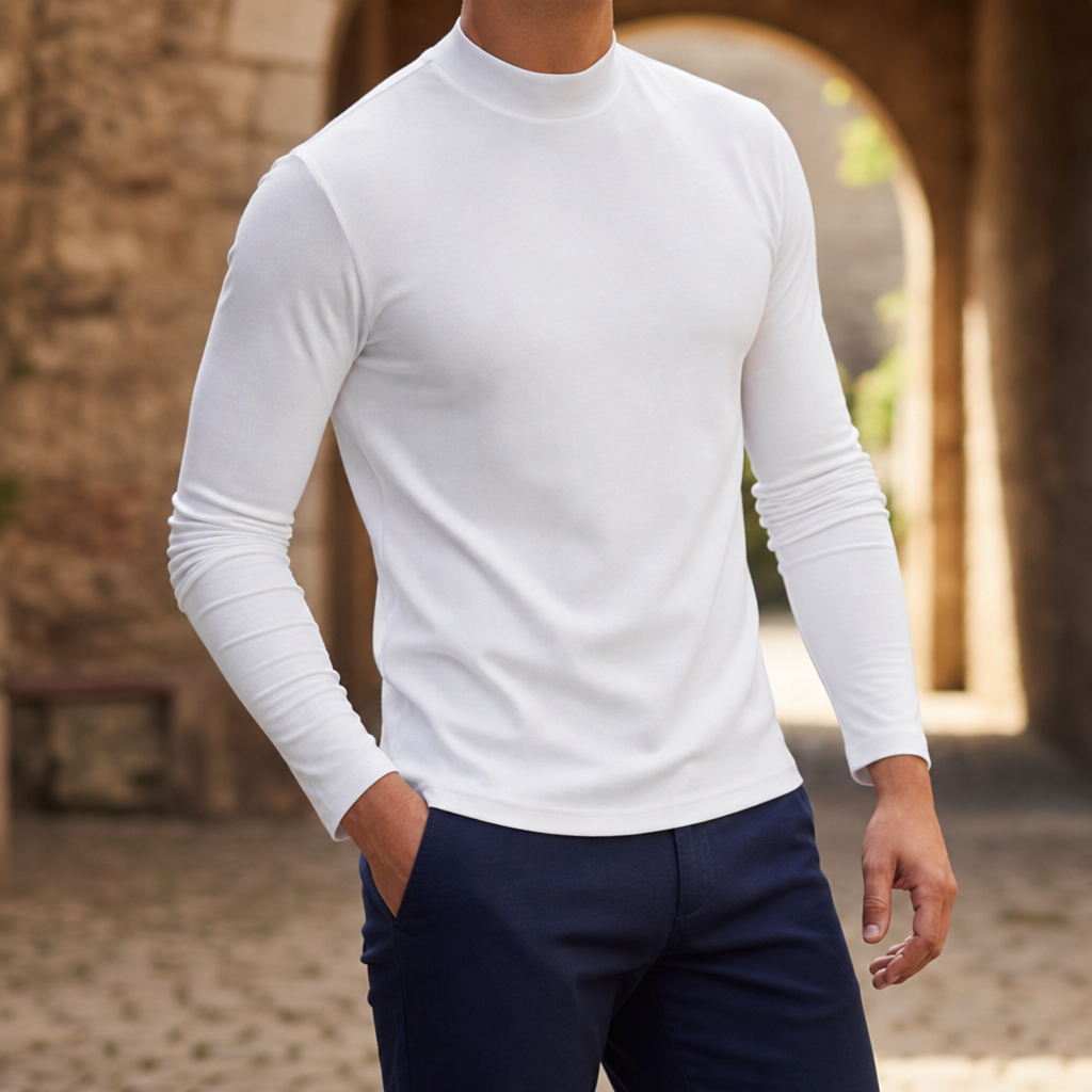 Santander Slim Fit Mock Neck in White