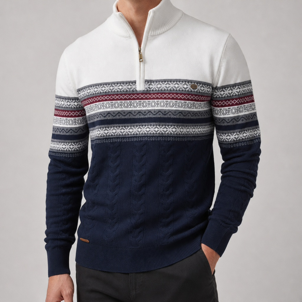 Bellagio Nordic Quarter Zip Sweater in White