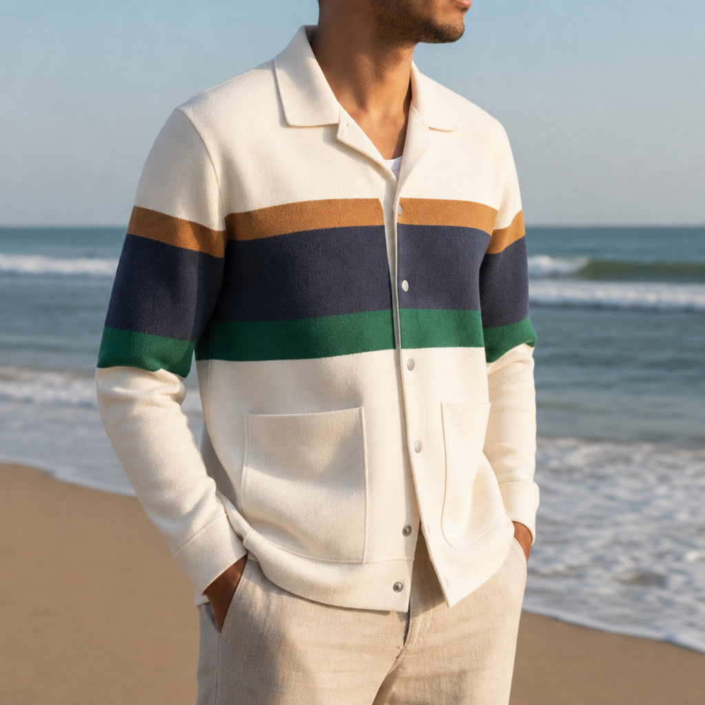 Marvao Striped Knit Jacket in White