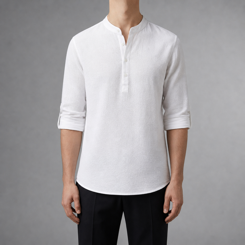 Perugia Linen Grandad Henley Shirt in White