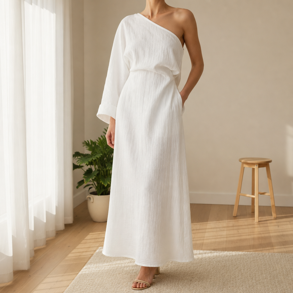 Trujillo One-Shoulder Maxi Dress in White