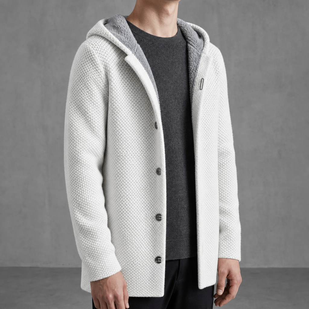 Santander Fleece-Lined Hooded Cardigan in White