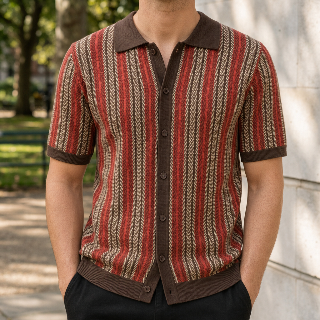 Tivoli Striped Knit Polo in Wine
