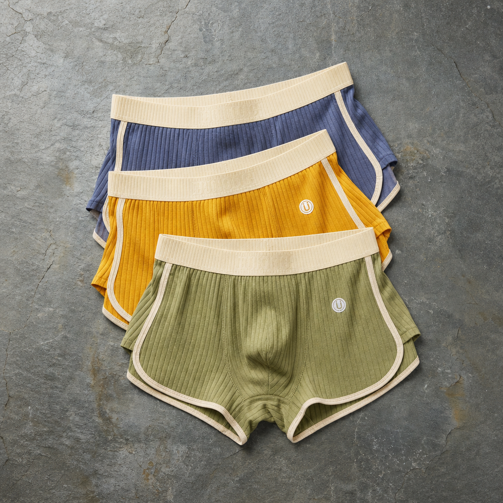 Imperia Ribbed Cotton Boxer Briefs in Yellow / Geen / Blue