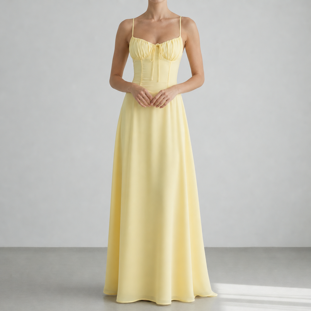 Menorca Corset Bodice Maxi Dress in Yellow