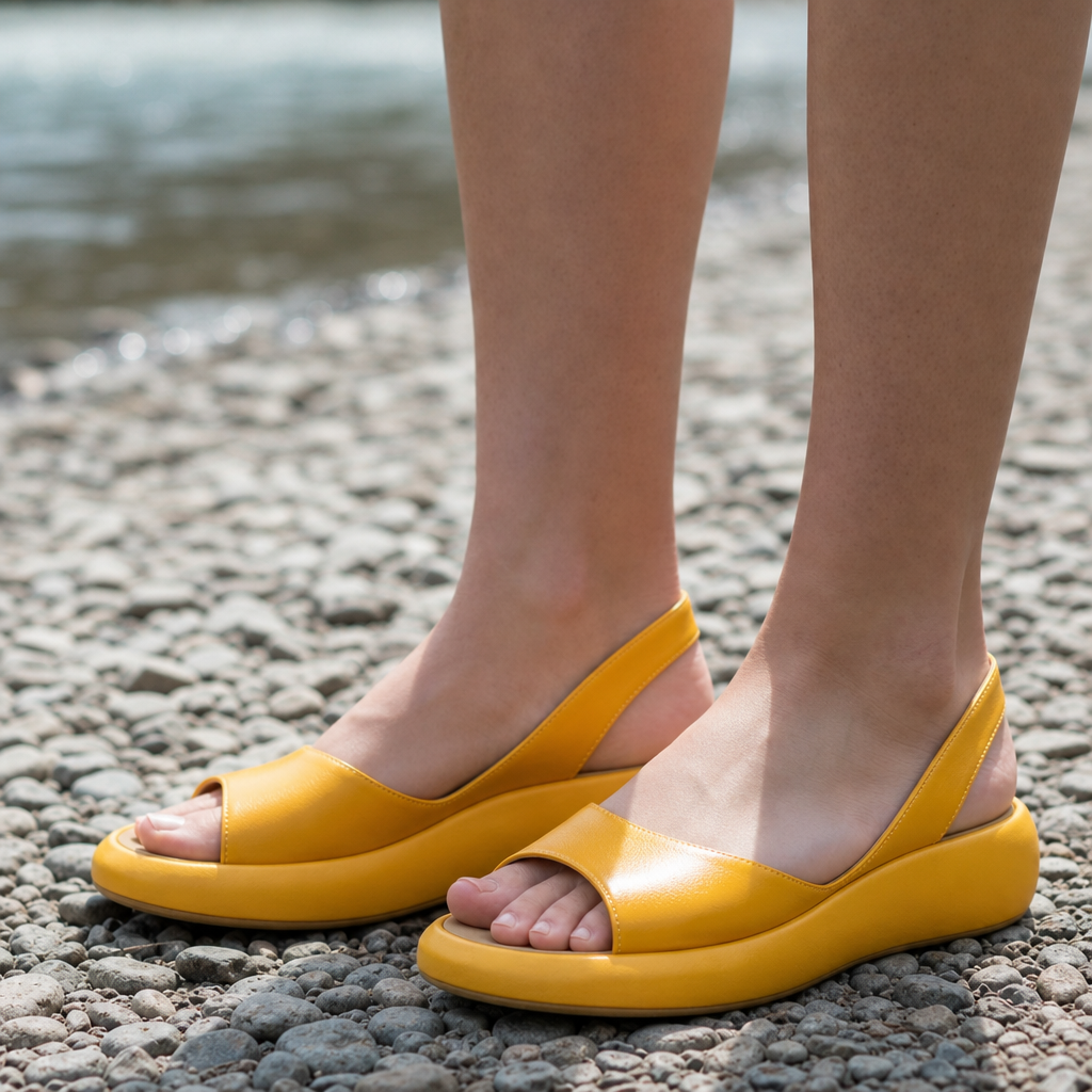 Treviso Cushioned Wedge Slingback Sandals in Yellow
