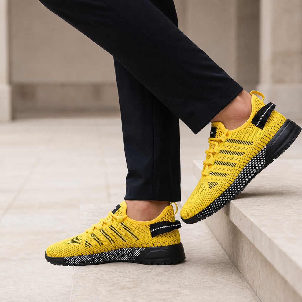 Calvero Knit Mesh Athletic Sneakers in Yellow