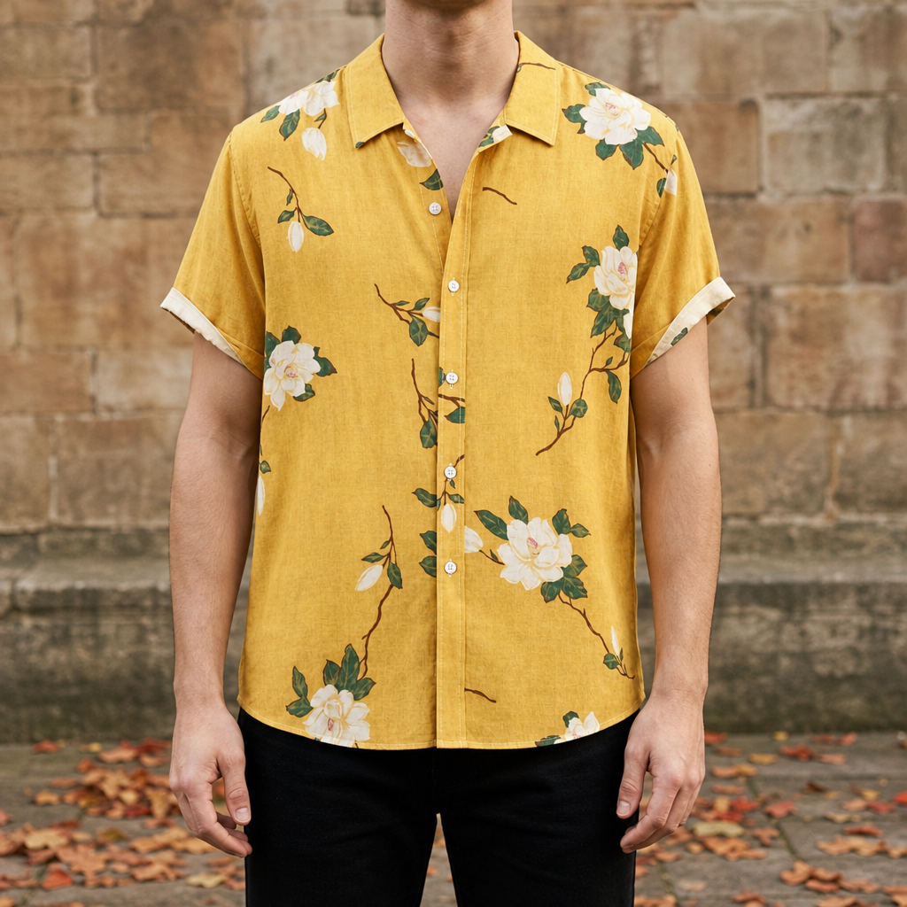 Polignano Floral Button-Up Shirt in Yellow