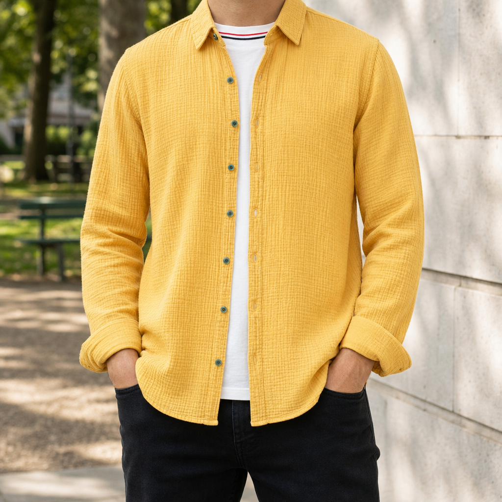 Leros Gauze Cotton Shirt in Yellow