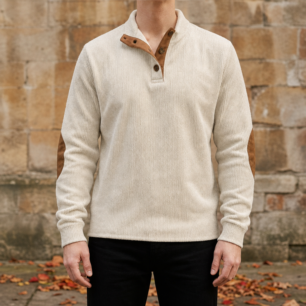 Olhao Corduroy Henley Sweatshirt in Apricot