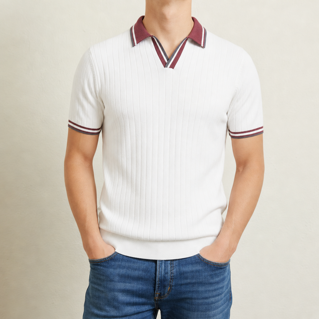 Tinos Ribbed Knit Polo in Arctic