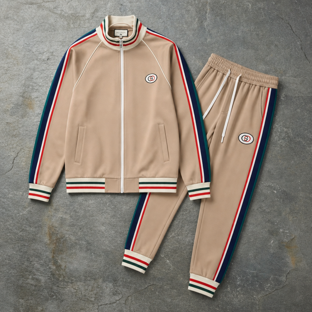 Olhao Striped Zip Tracksuit Set in Beige