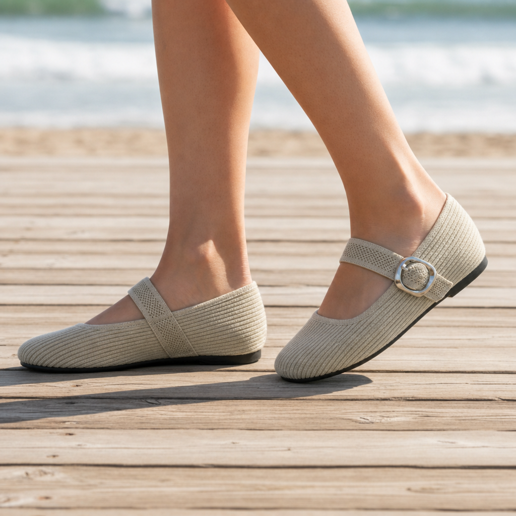 Santa Margherita Orthopedic Mary Jane Flats in Beige
