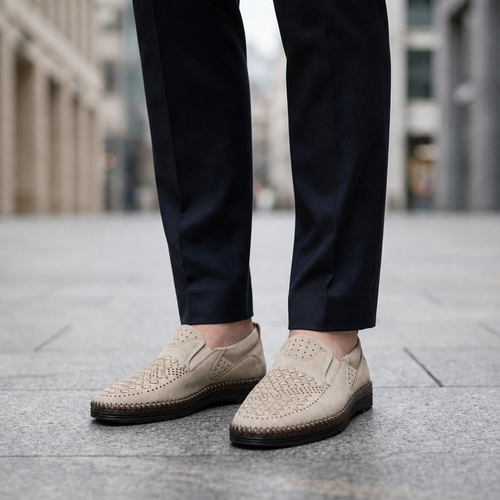 Ajaccio Perforated Leather Loafers in Beige