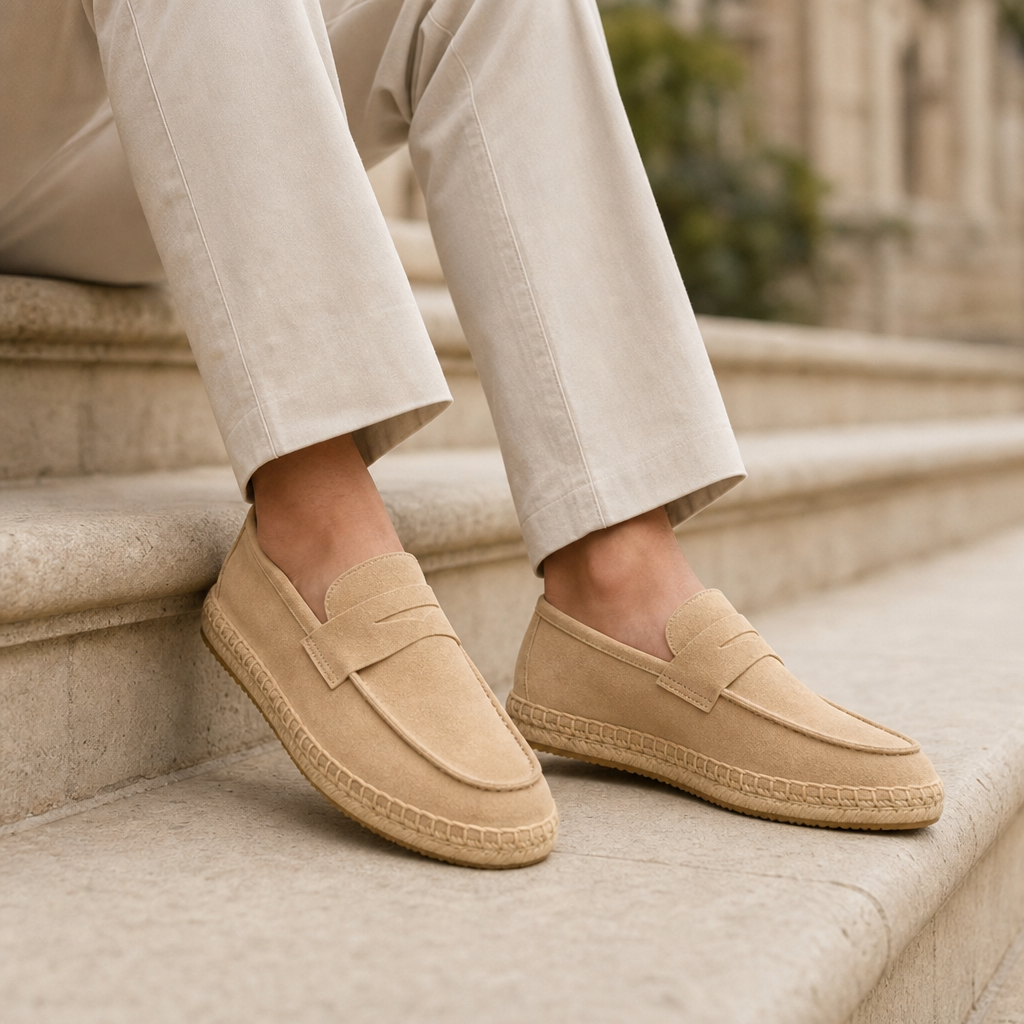 Merano Suede Espadrille Loafers in Beige