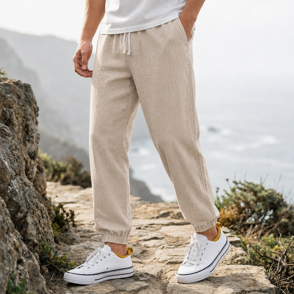 Imperia Linen Jogger Trousers in Beige
