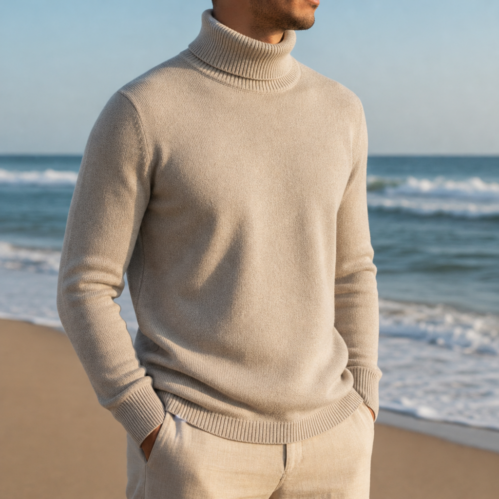 Arezzo Ribbed Turtleneck Sweater in Beige