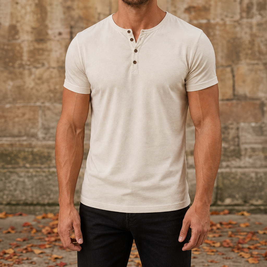 Amalfi Slim Fit Henley Tee in Beige