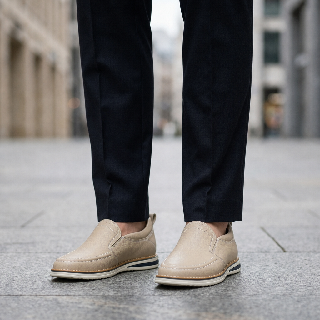 Gordes Leather Slip-On Loafers in Beige