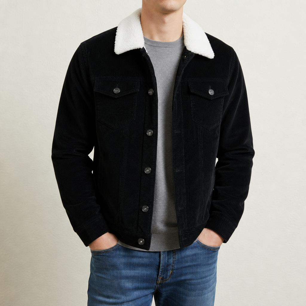 William Corduroy Sherpa Jacket in Black
