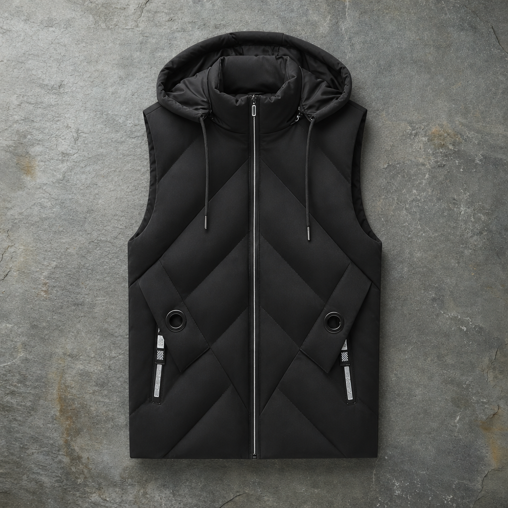 Soller Hooded Quilted Vest in Black
