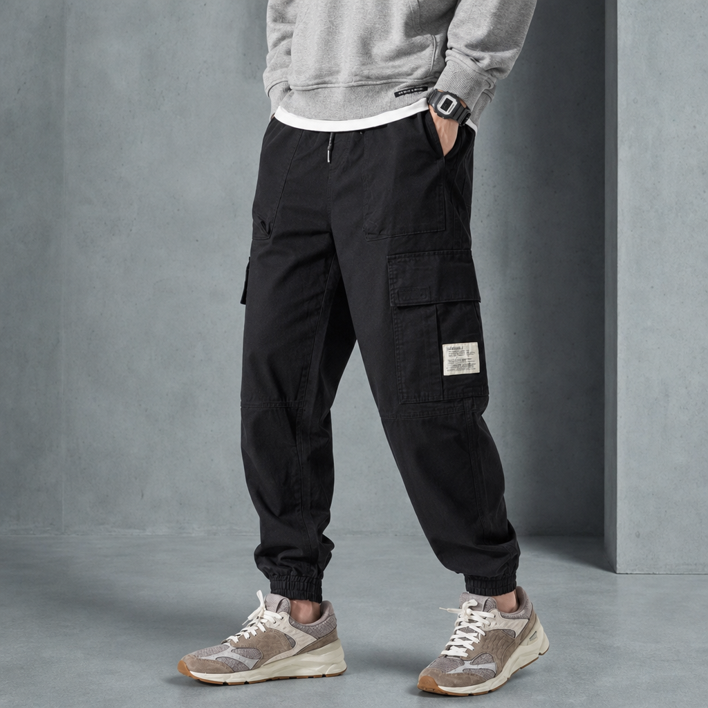 Ithaca Relaxed Fit Cargo Joggers in Black