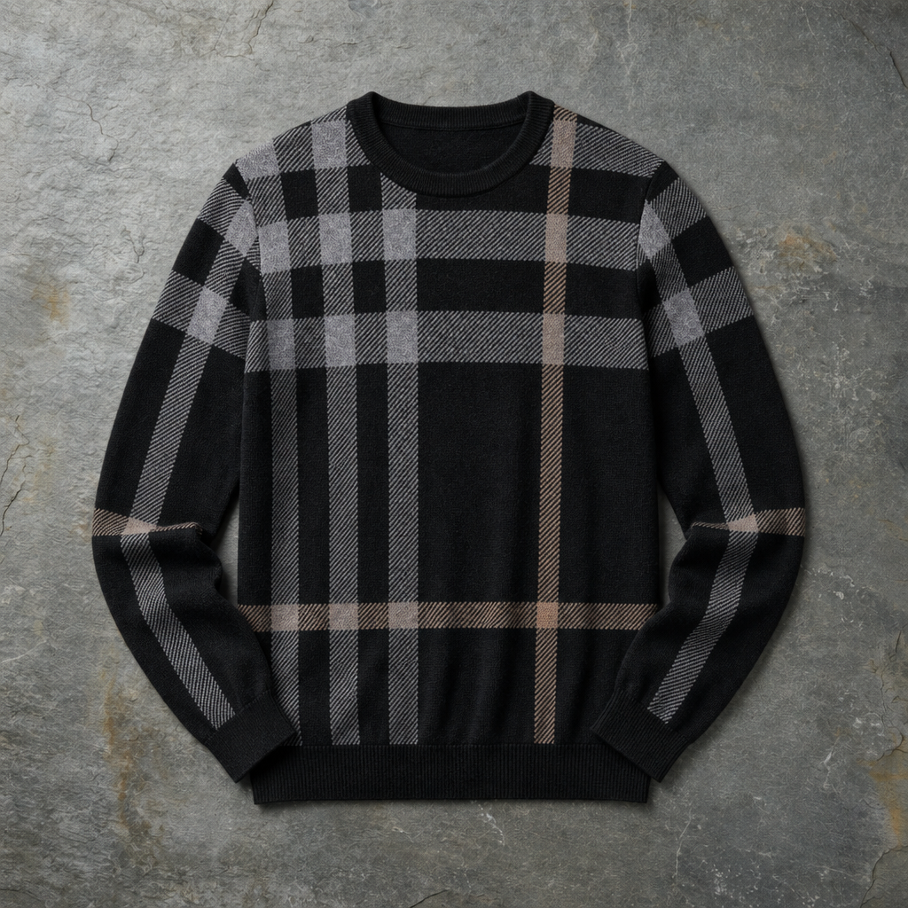 Cadaques Plaid Knit Sweater in Black