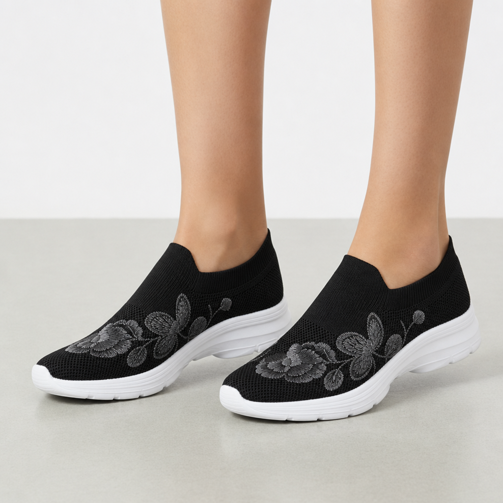 Valldemossa Embroidered Knit Slip-Ons in Black