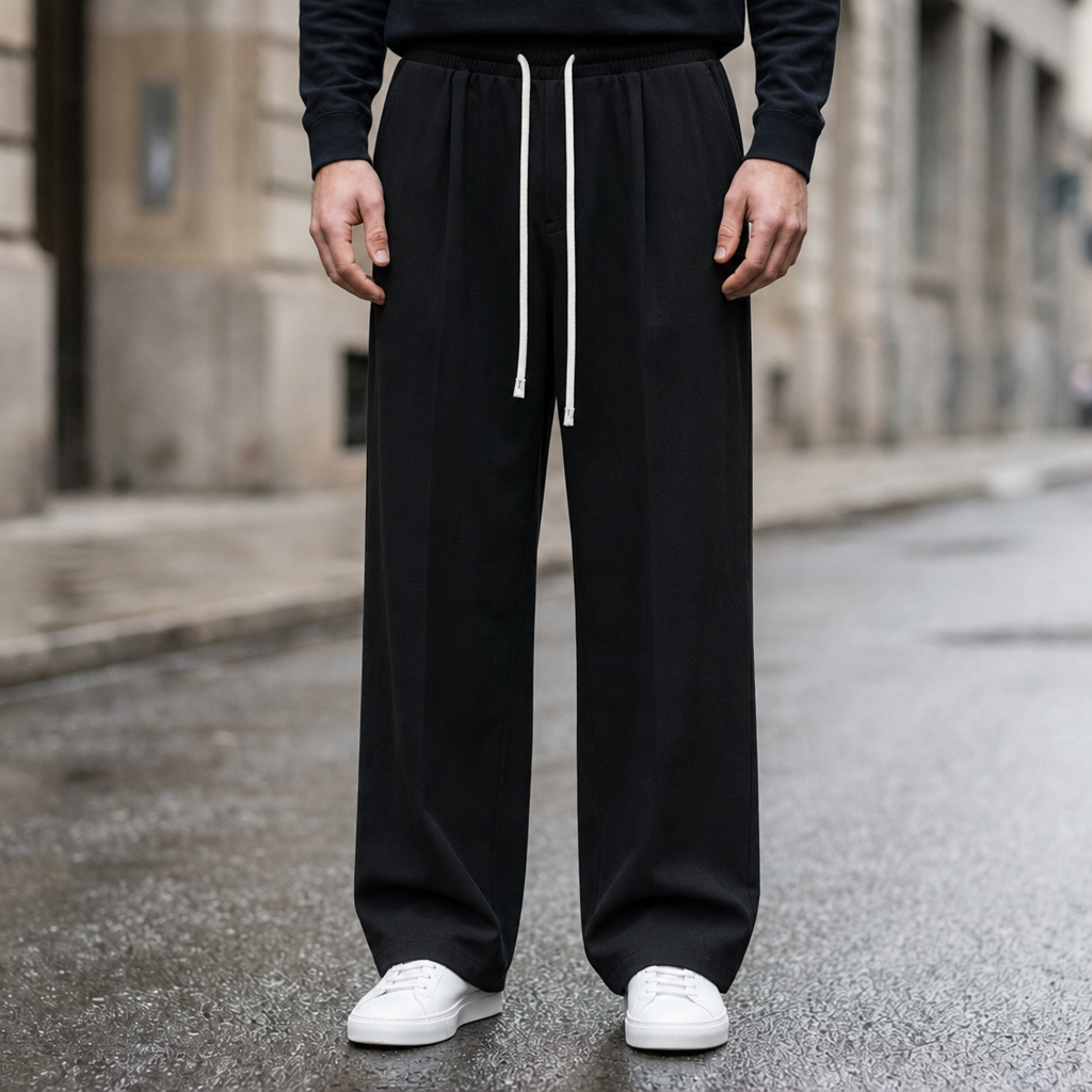 Poros Baggy Wide Leg Trousers in Black