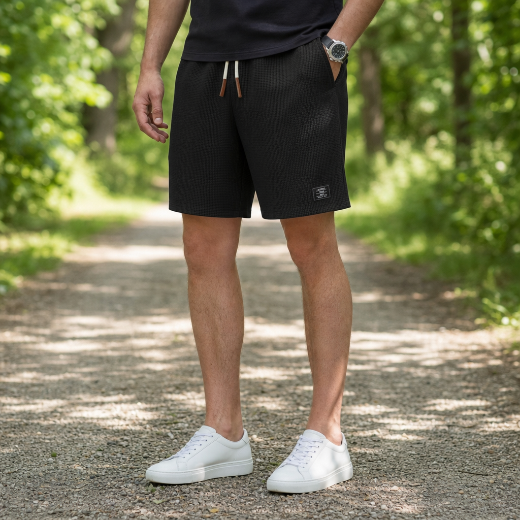 Siracusa Waffle Weave Drawstring Shorts in Black