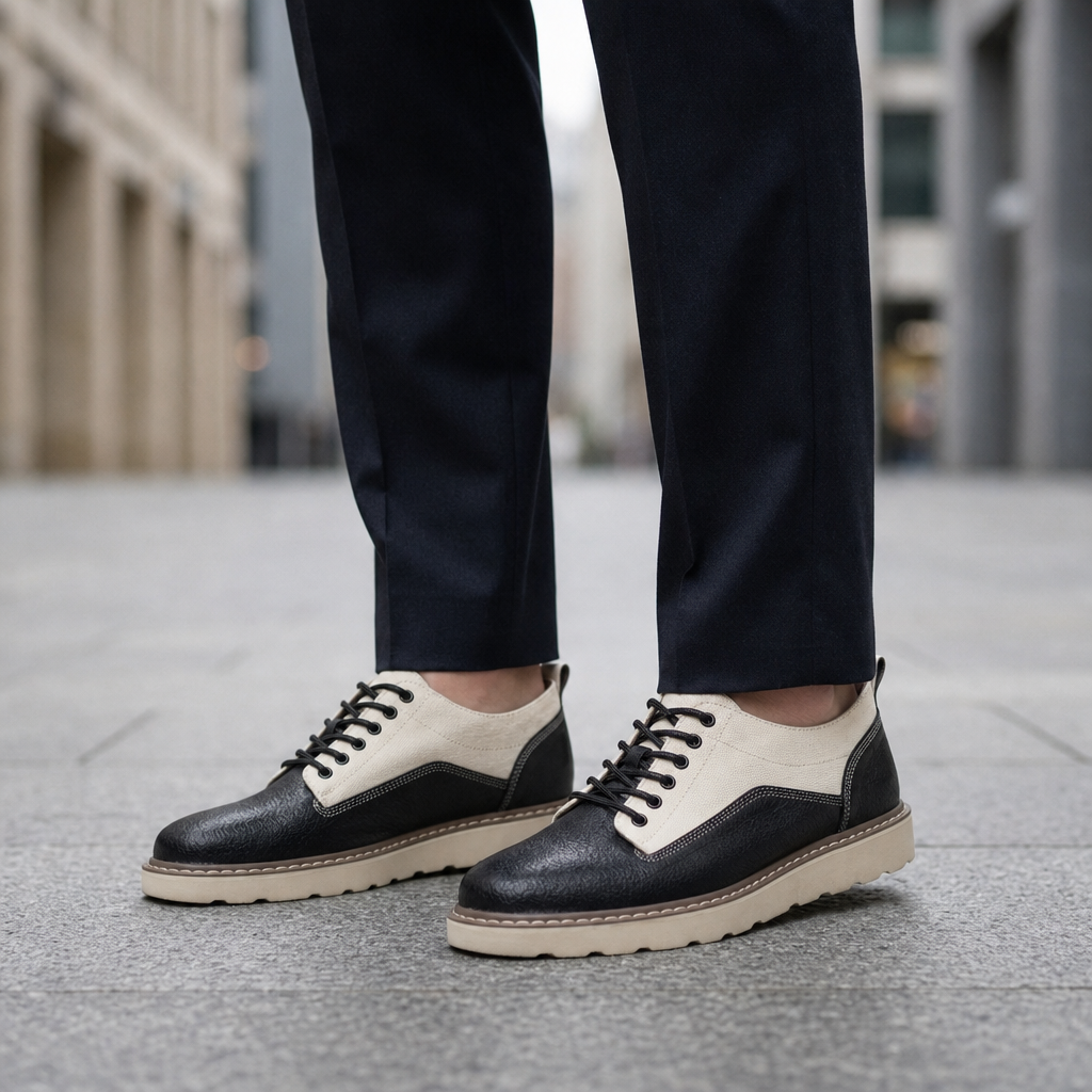Hondarribia Leather Canvas Oxford in Black