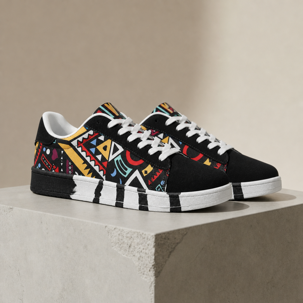 Kardamyli Graphic Canvas Sneakers in Black