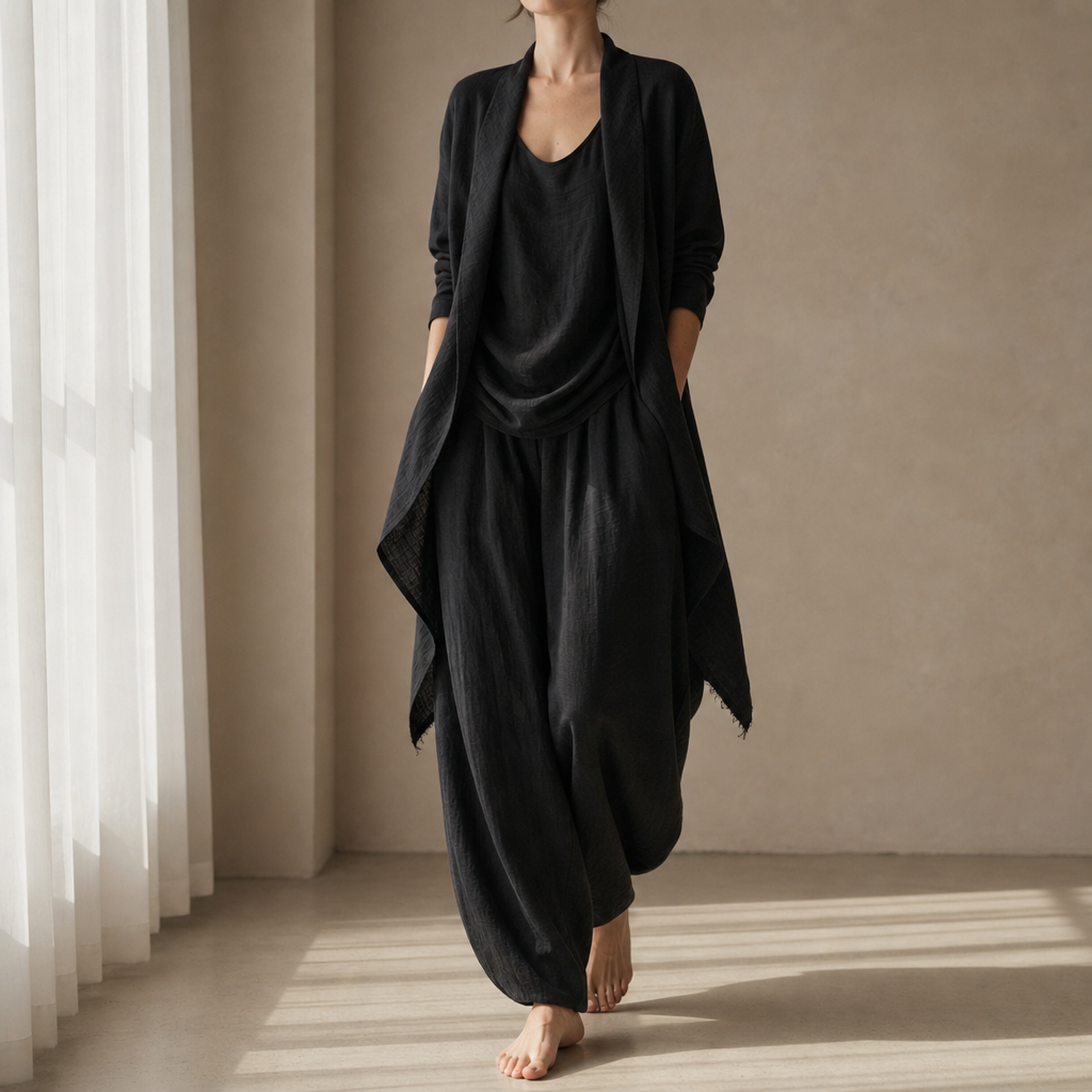 Montalcino Linen Three-Piece Set in Black