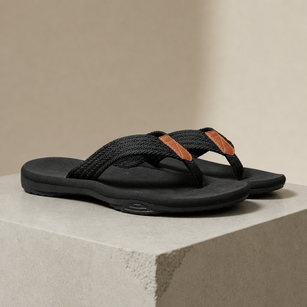 Volterra Braided Strap Flip Flops in Black