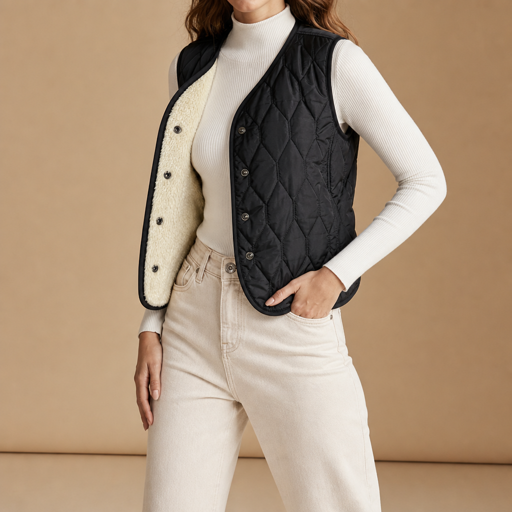 Makarska Sherpa Lined Quilted Vest in Black