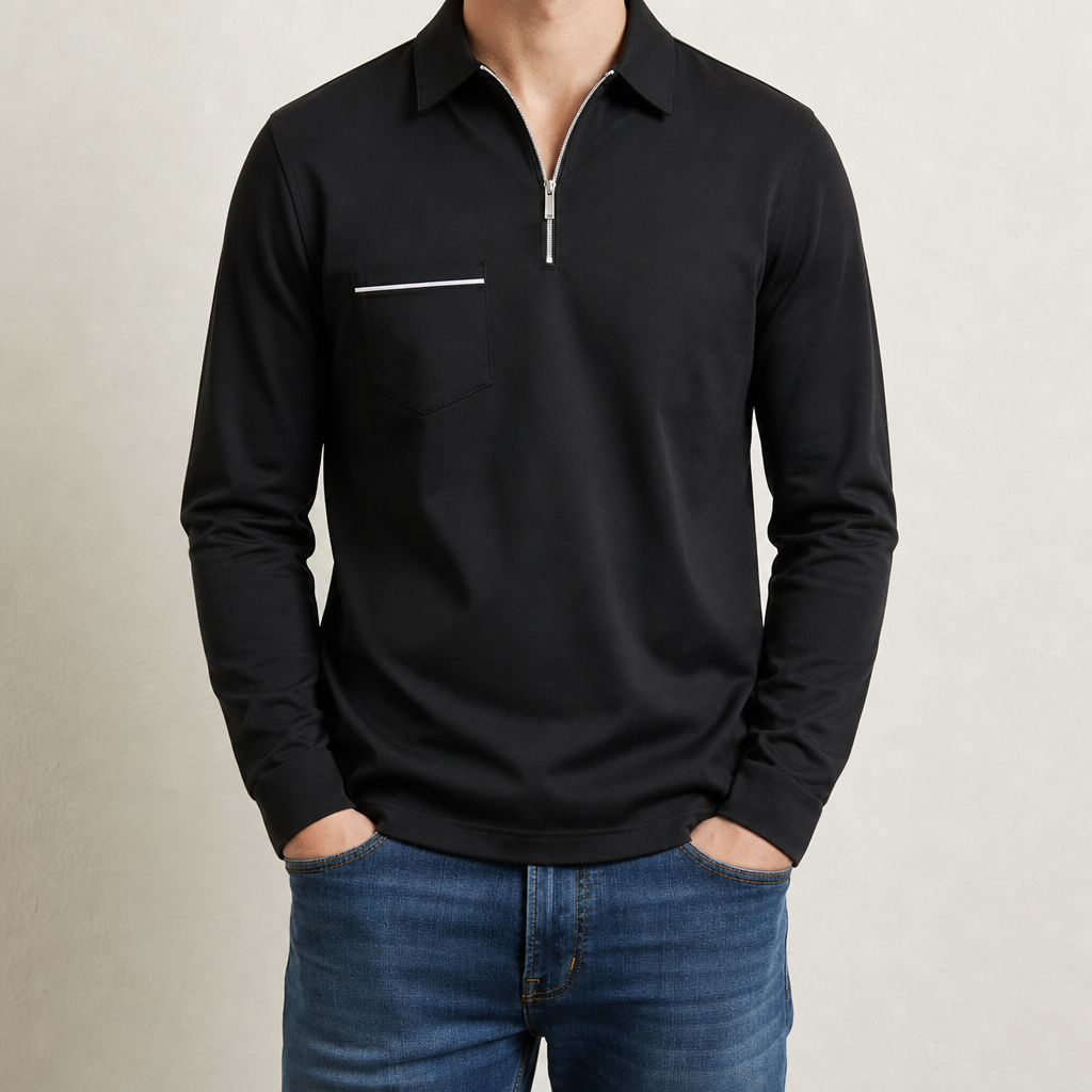 Ralphy Long Sleeve Polo Shirt in Black