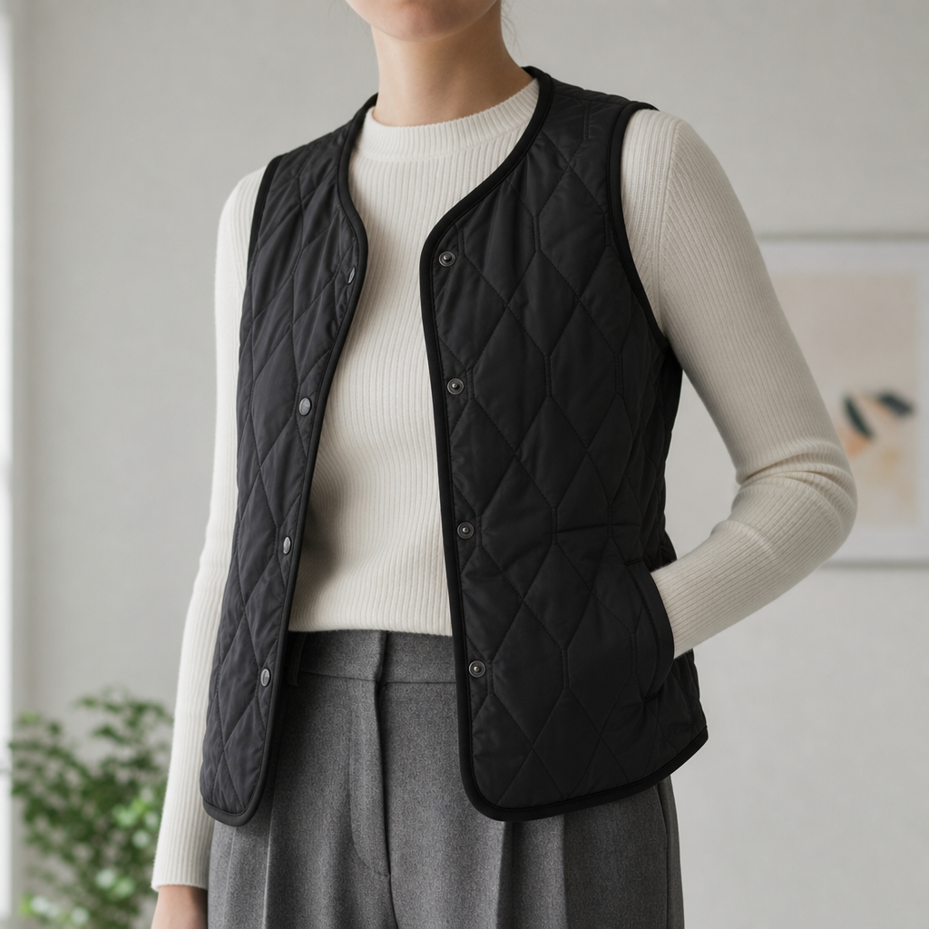 Rhodes Reversible Quilted Vest in Black