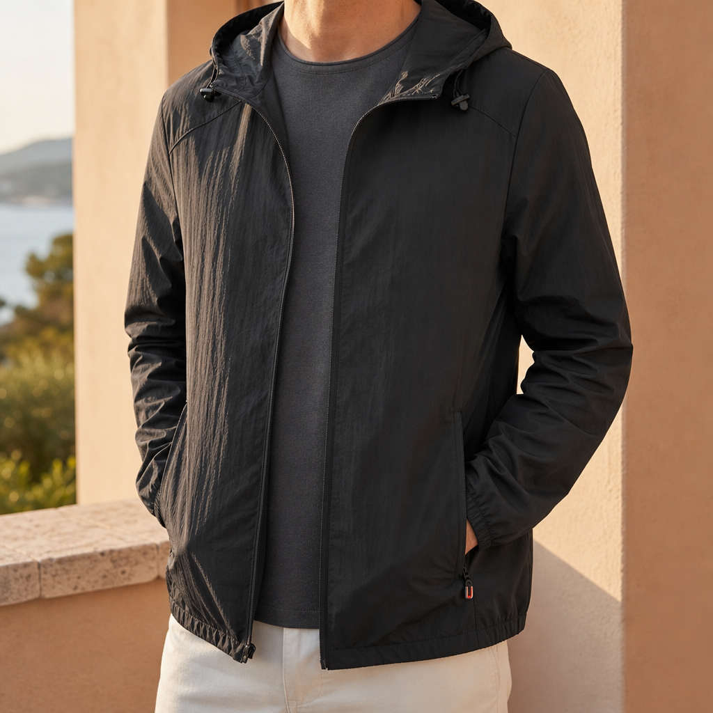 Girona Lightweight Hooded Windbreaker in Black