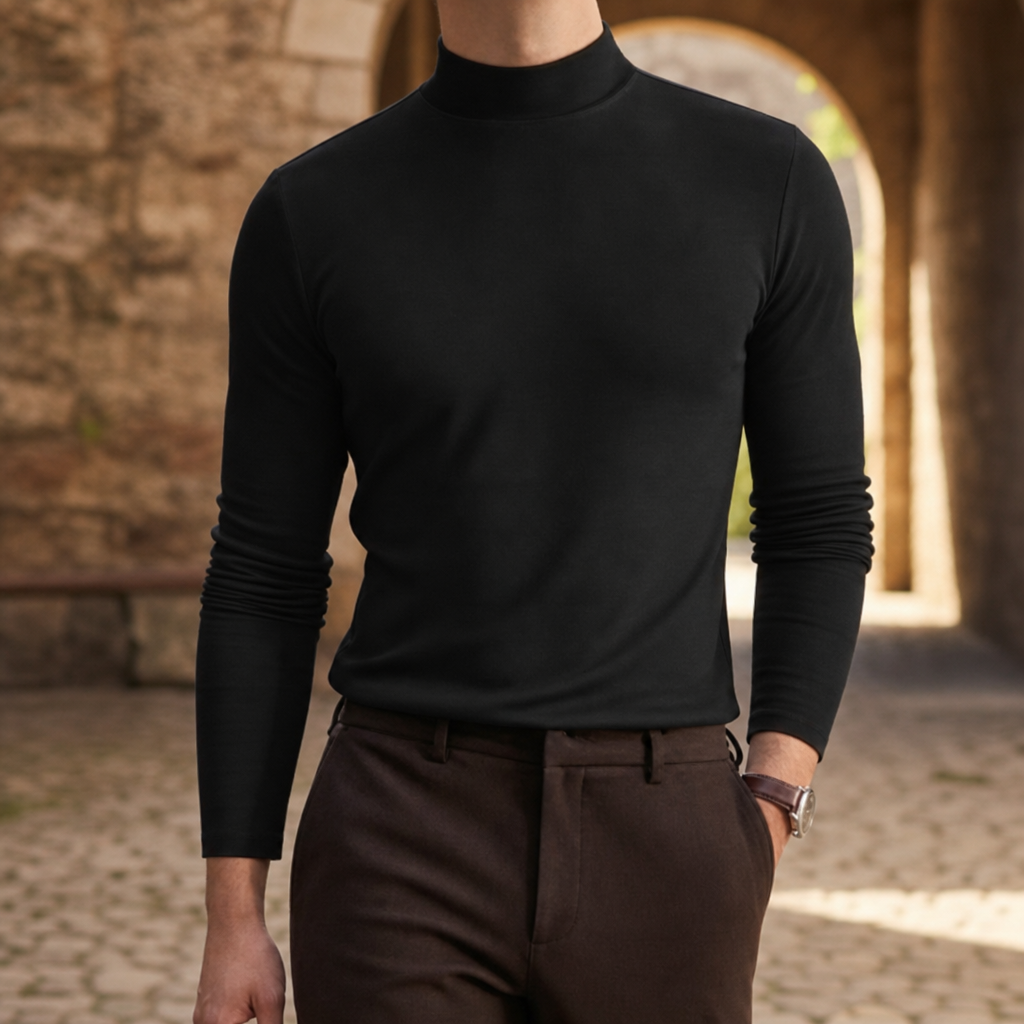 Santander Slim Fit Mock Neck in Black