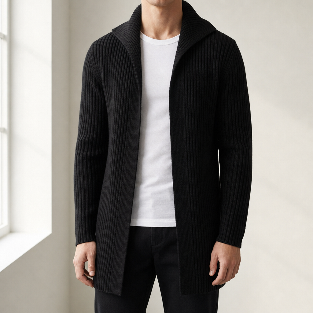 Salamanca Ribbed Knit Cardigan in Black