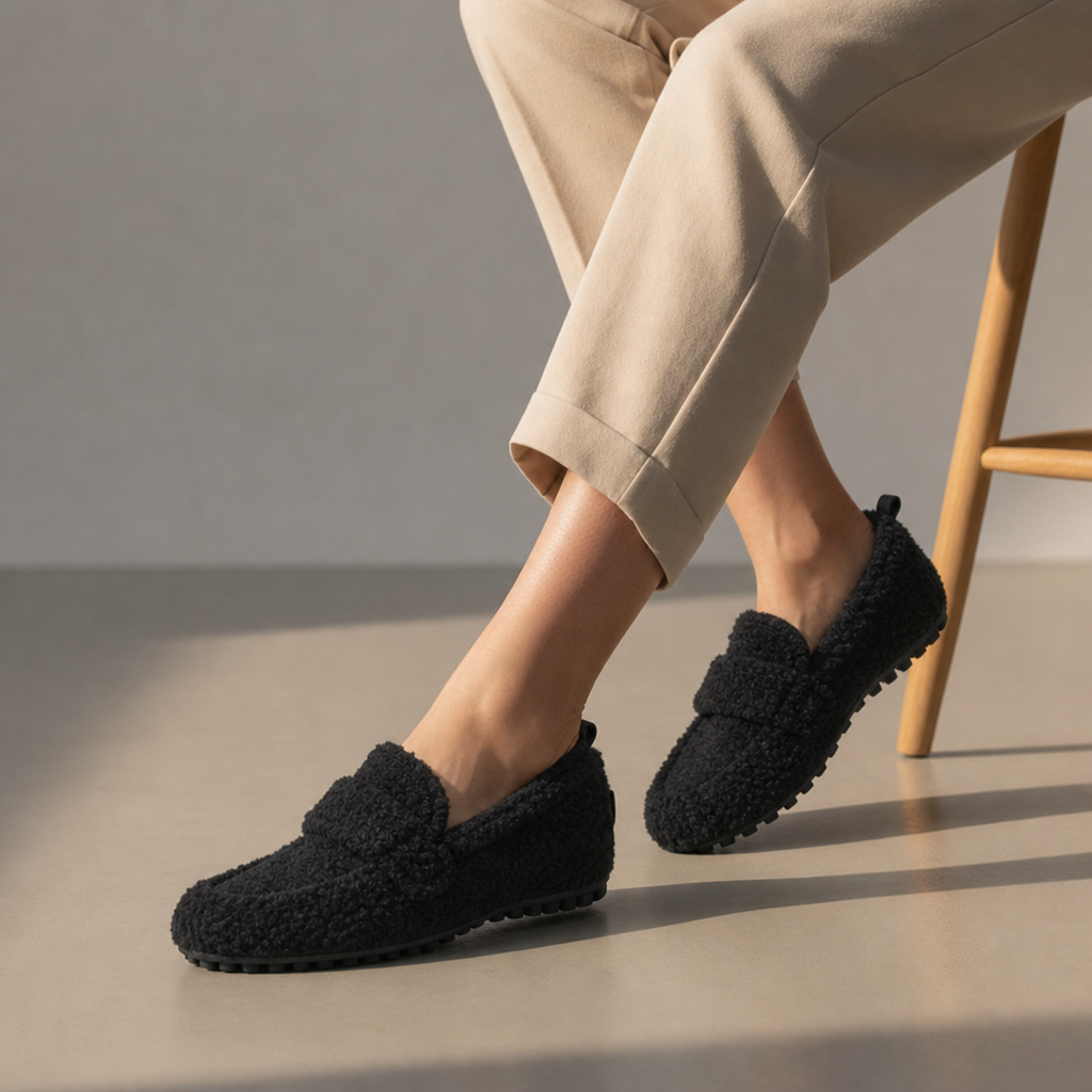 Merano Sherpa Fleece Loafers in Black