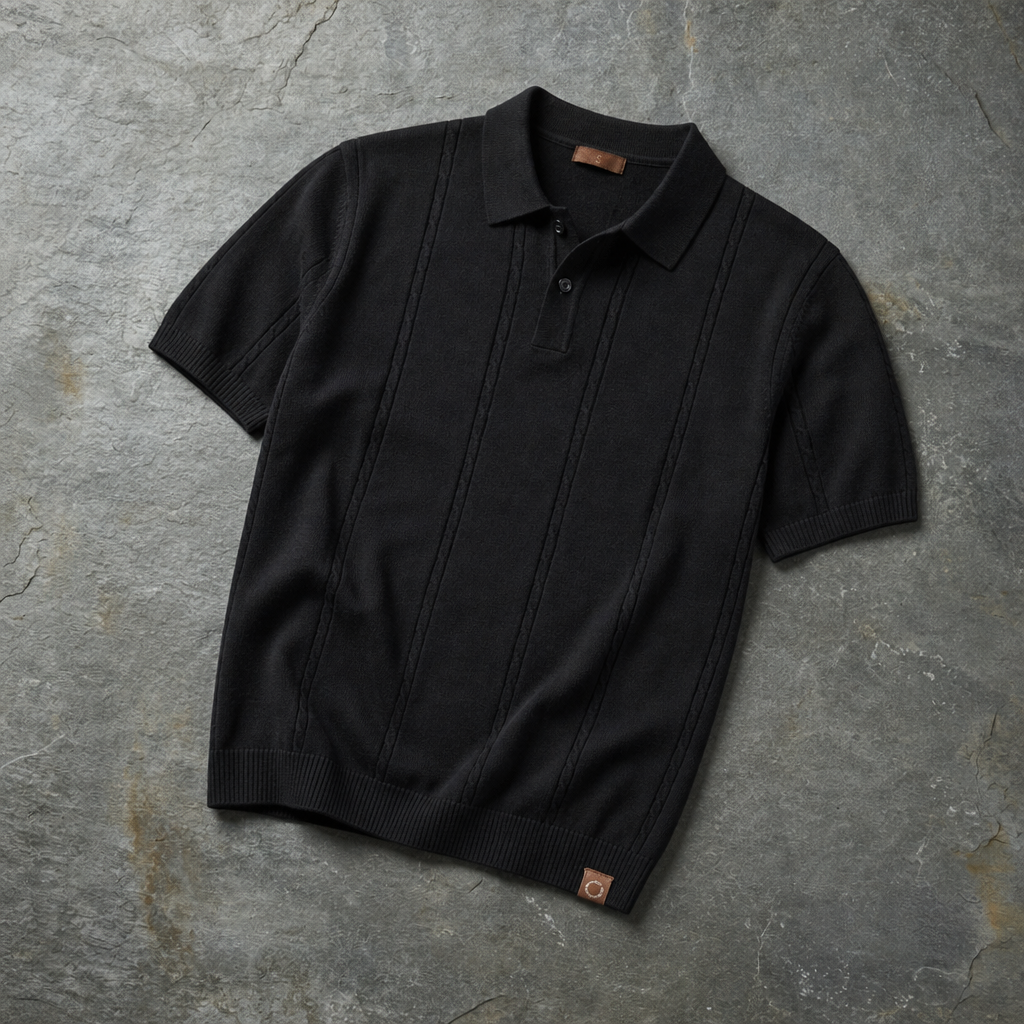 Murcia Cable Knit Polo in Black