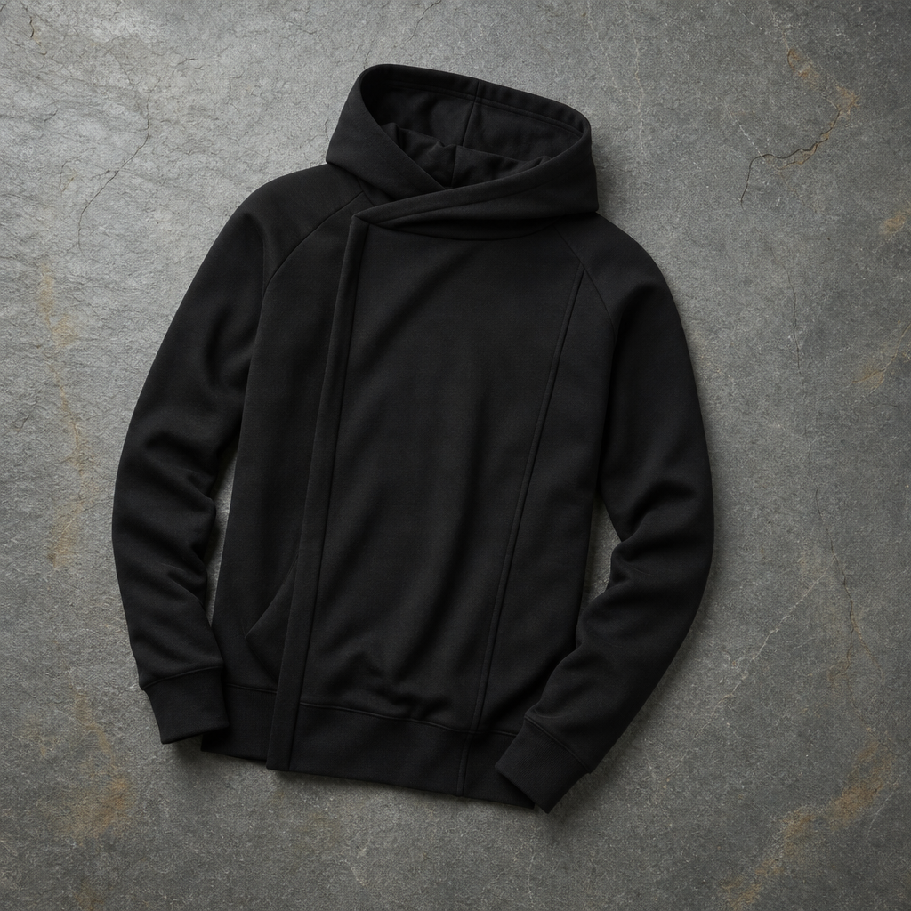 Funchal Asymmetric Slim Hoodie in Black