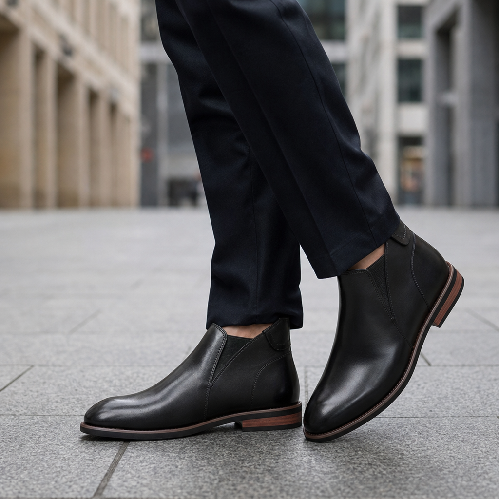Ikaria Leather Chelsea Boots in Black