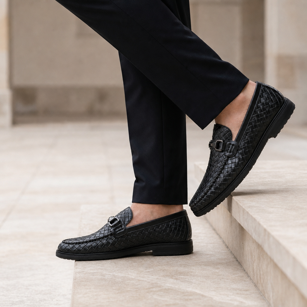 Ston Woven Horsebit Loafers in Black