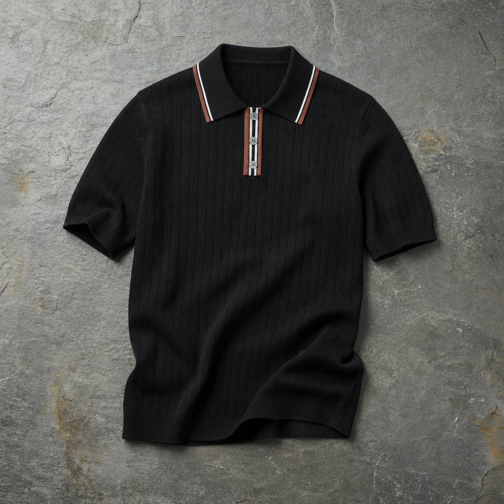 Trani Tipped Collar Knit Polo in Black
