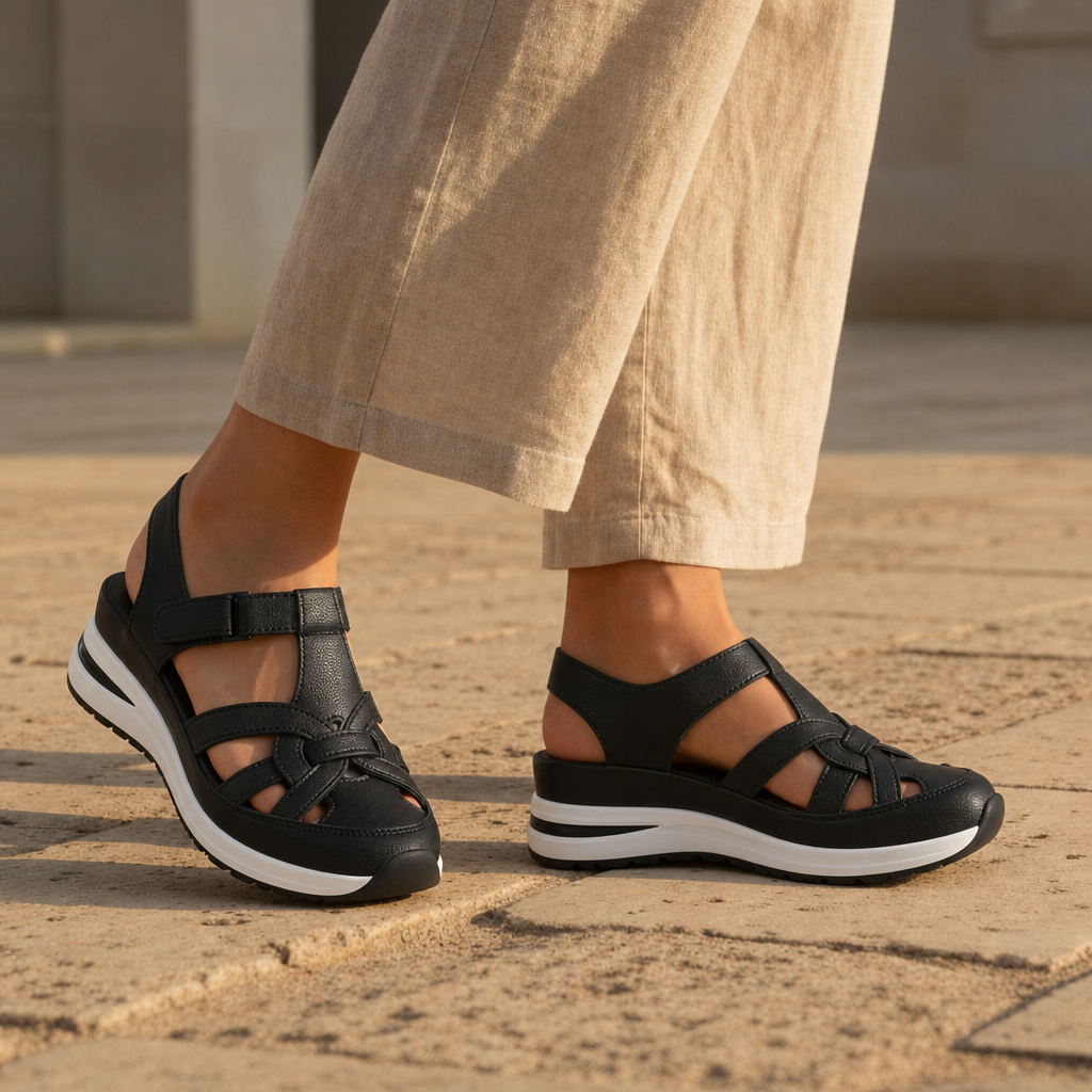 Lamego Orthopedic Platform Sandals in Black