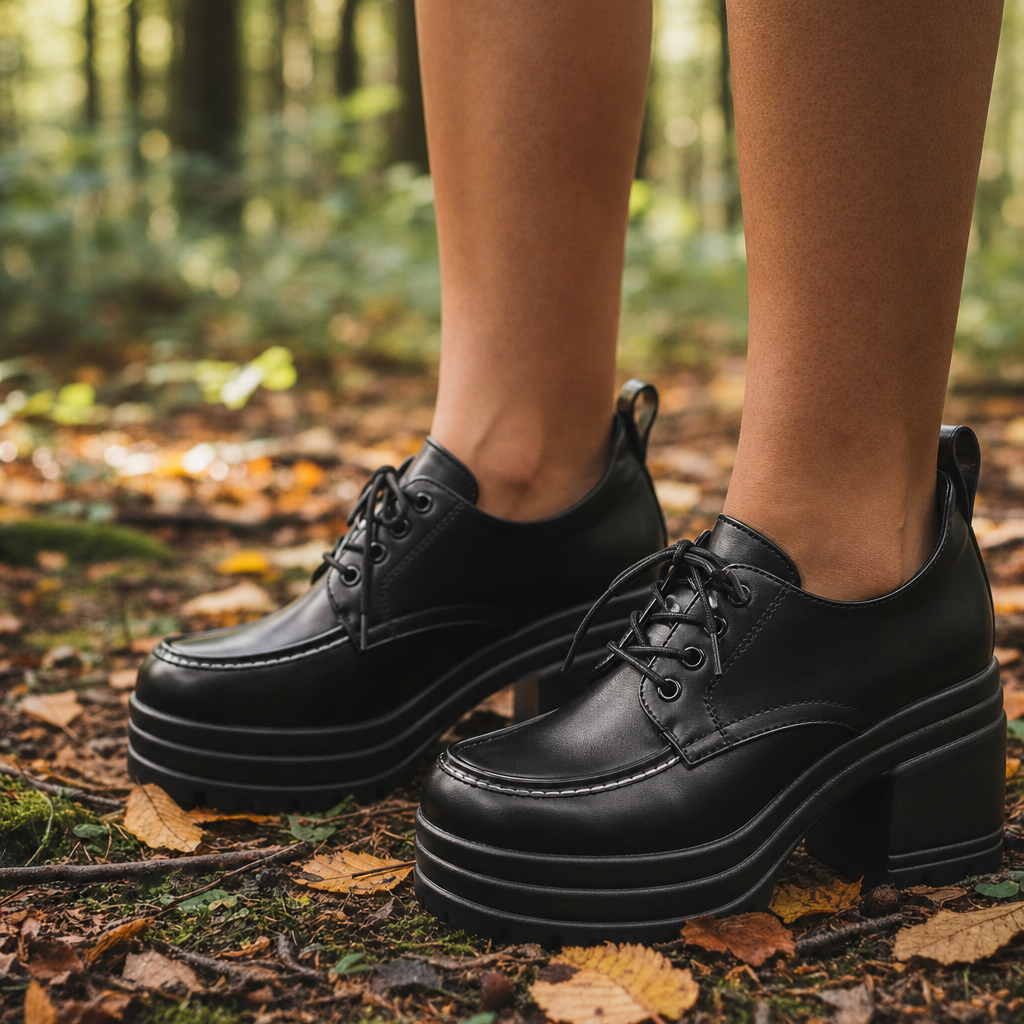 Kalymnos Chunky Platform Oxfords in Black